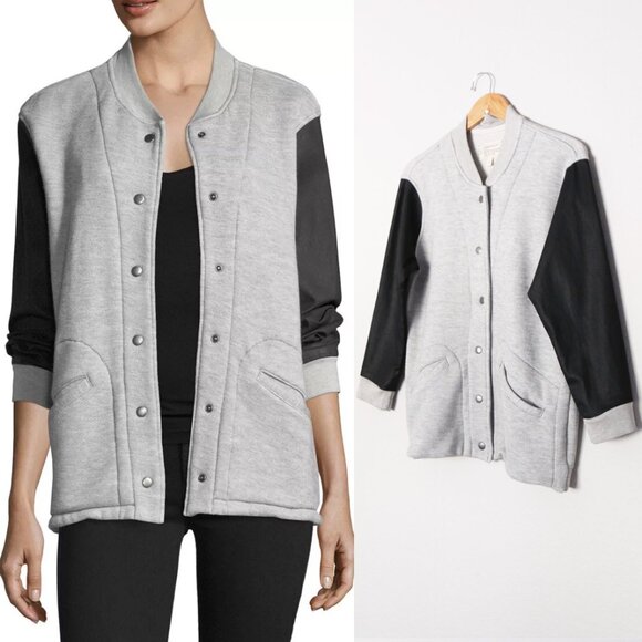 Current Elliott Classic Snap-Front The Classic Varsity Jacket S Wax Sleeves $358 - Picture 4 of 16